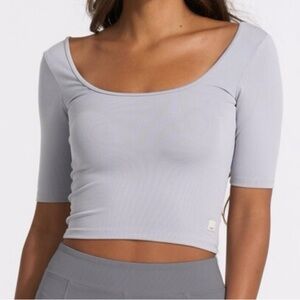 Vuori Light Gray Ribbed Scoop-Neck Crop Top